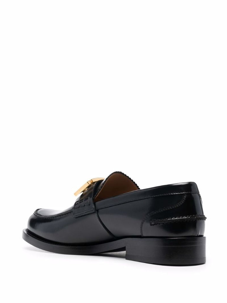 Black Greca Bucale Leather Loafers
