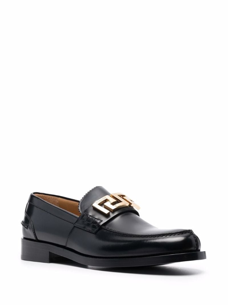 Black Greca Bucale Leather Loafers