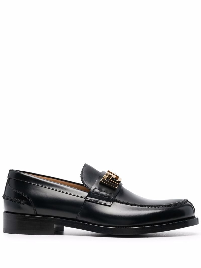 Black Greca Bucale Leather Loafers