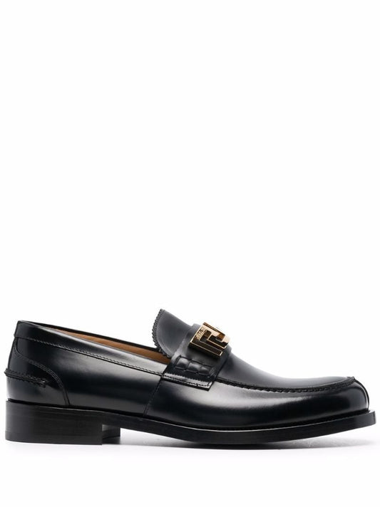 Black Greca Bucale Leather Loafers