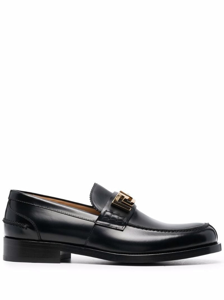 Black Greca Bucale Leather Loafers