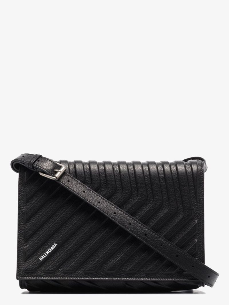 Black Car Embossed Leather Cross Body Bag