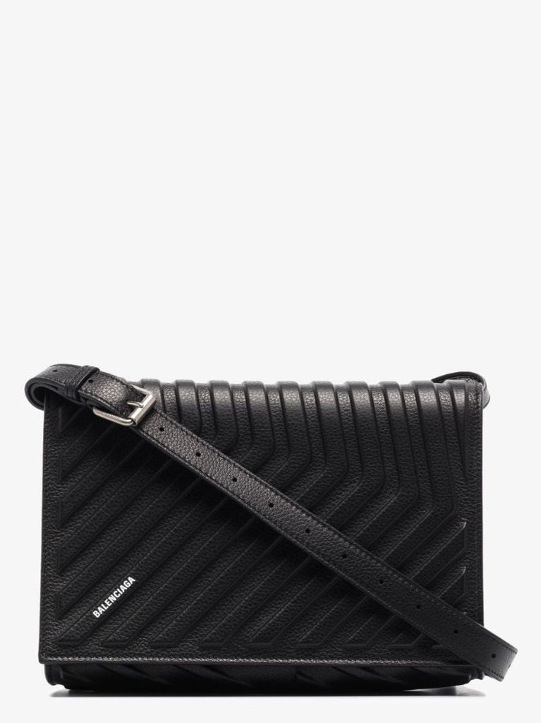 Black Car Embossed Leather Cross Body Bag
