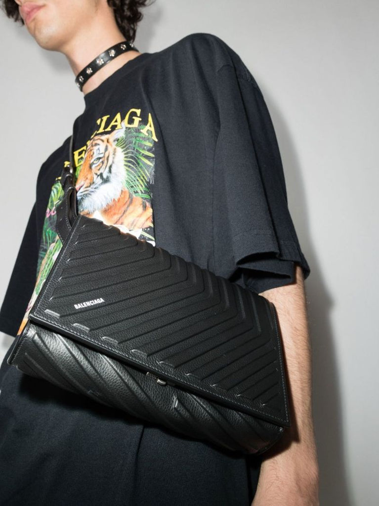 Black Car Embossed Leather Cross Body Bag