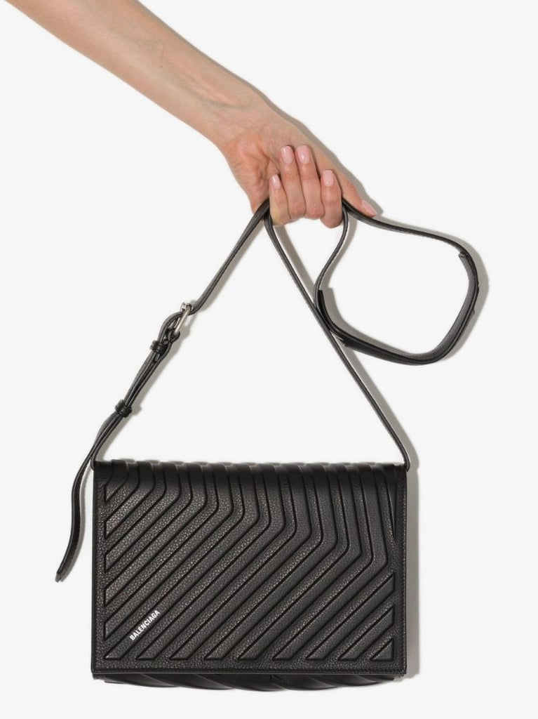 Black Car Embossed Leather Cross Body Bag