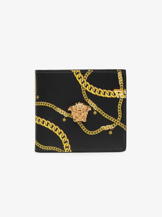 Black La Medusa Chain Leather Wallet