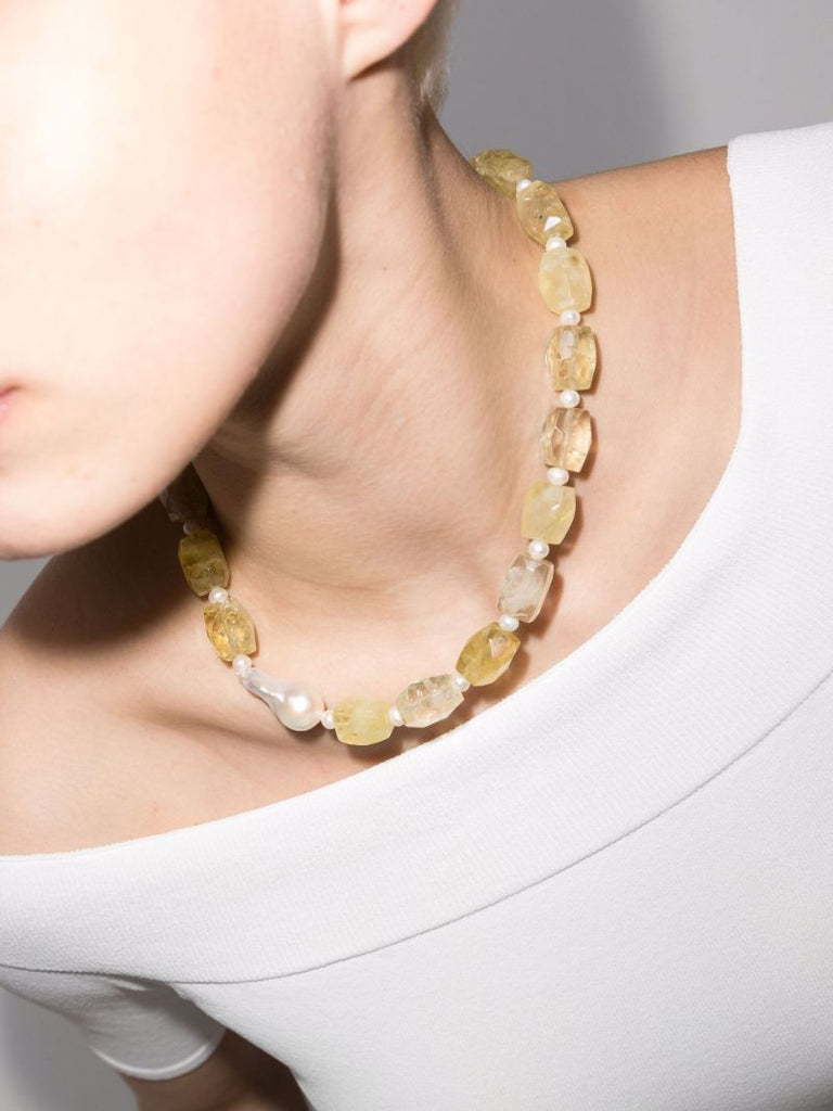 Yellow Anna Citrine Pearl Necklace