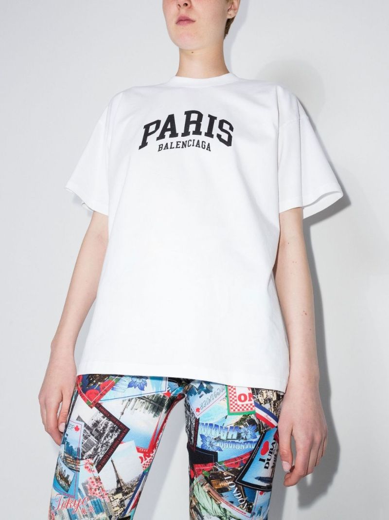 White Paris Logo Print Cotton T-shirt