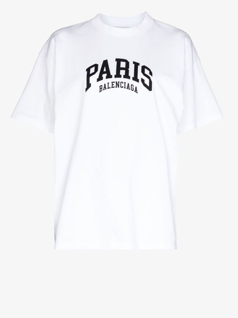 White Paris Logo Print Cotton T-shirt