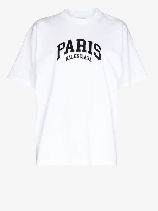 White Paris Logo Print Cotton T-shirt