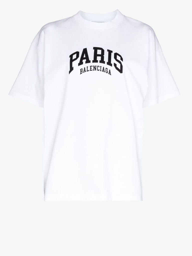 White Paris Logo Print Cotton T-shirt