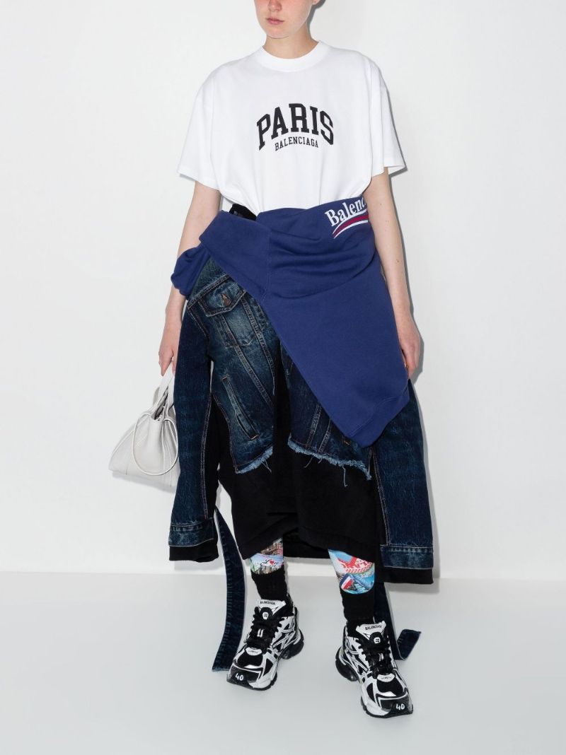 White Paris Logo Print Cotton T-shirt