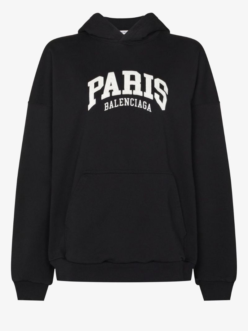 Black Logo Print Cotton Hoodie