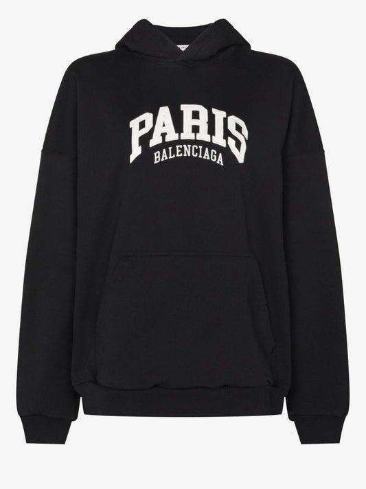 Black Logo Print Cotton Hoodie