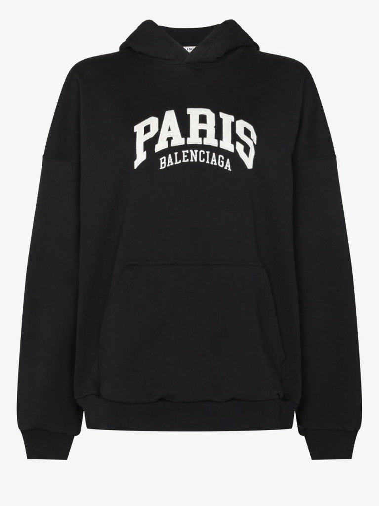 Black Logo Print Cotton Hoodie
