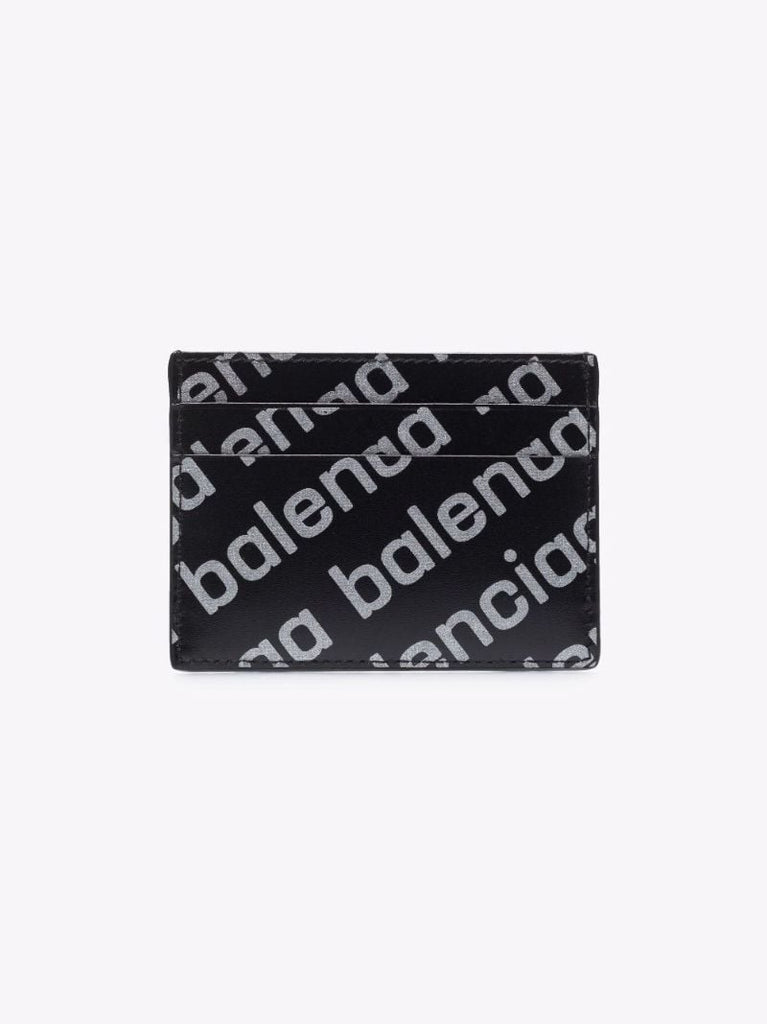 Black Logo Print Leather Card Holder