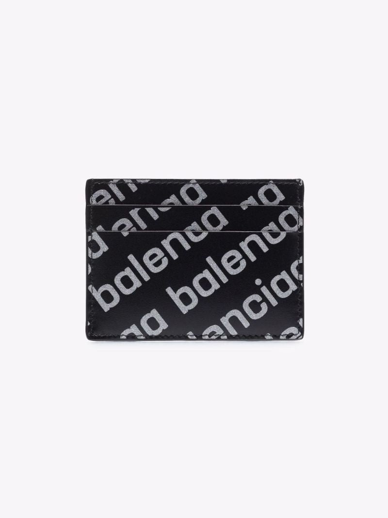 Black Logo Print Leather Card Holder