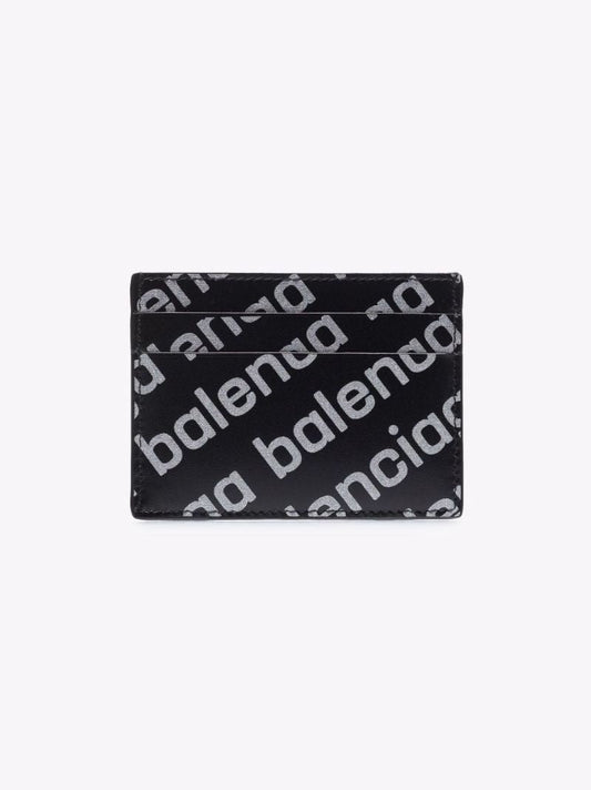 Black Logo Print Leather Card Holder