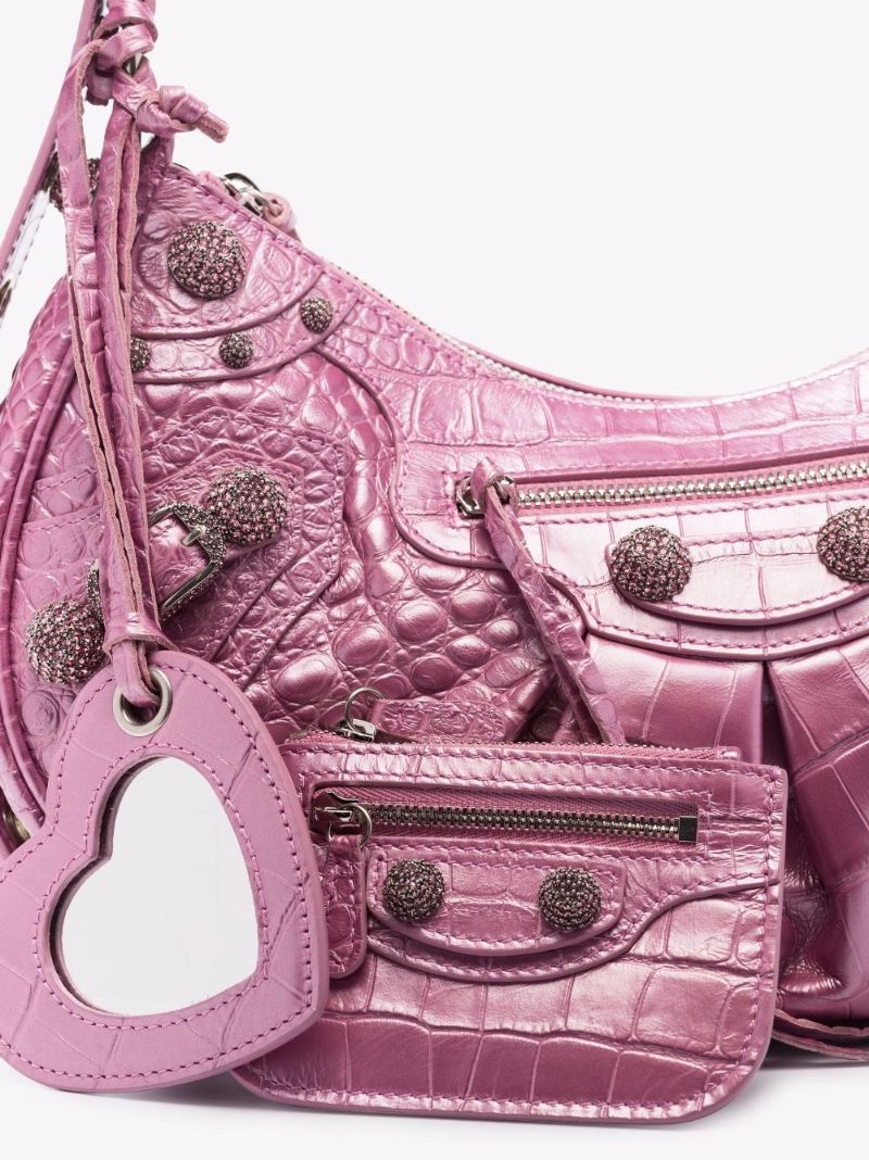 Pink Le Cagole Small Mock Crock Leather Shoulder Bag