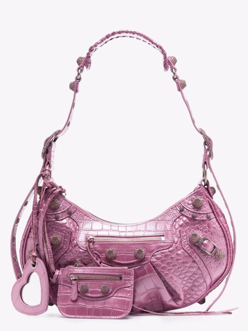 Pink Le Cagole Small Mock Crock Leather Shoulder Bag