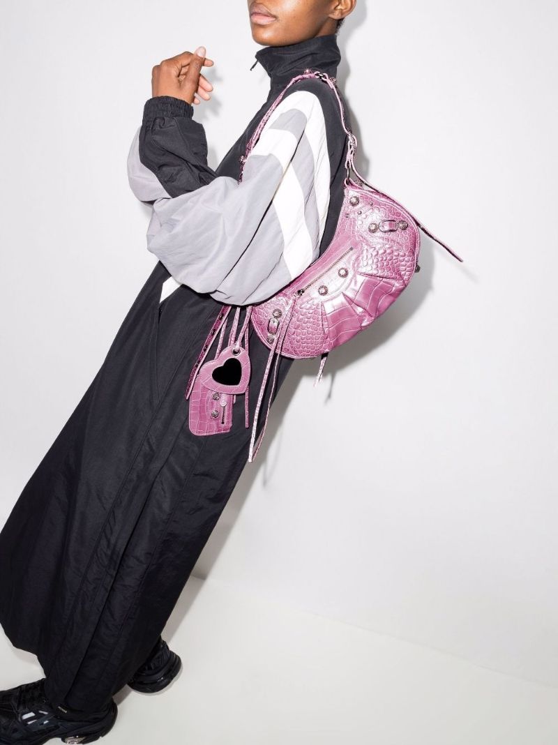 Pink Le Cagole Small Mock Crock Leather Shoulder Bag