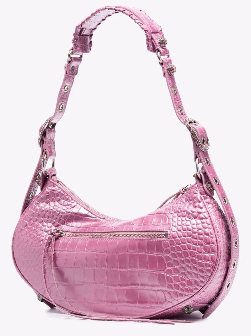 Pink Le Cagole Small Mock Crock Leather Shoulder Bag