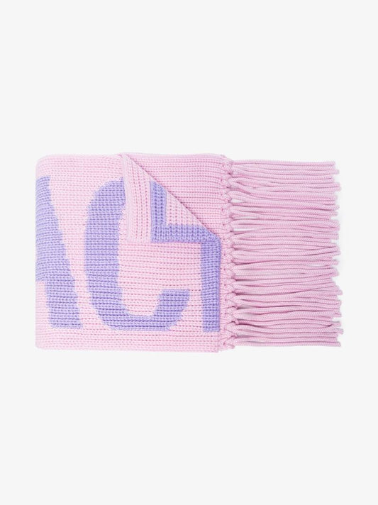 Pink Intarsia Logo Wool Scarf
