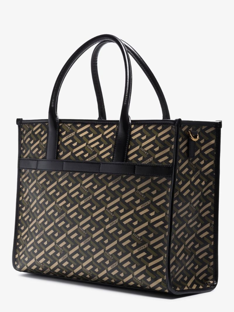 Brown La Greca Leather Tote Bag