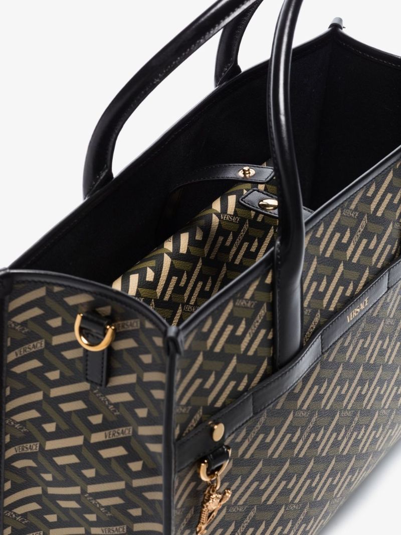 Brown La Greca Leather Tote Bag
