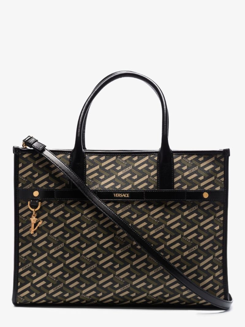 Brown La Greca Leather Tote Bag