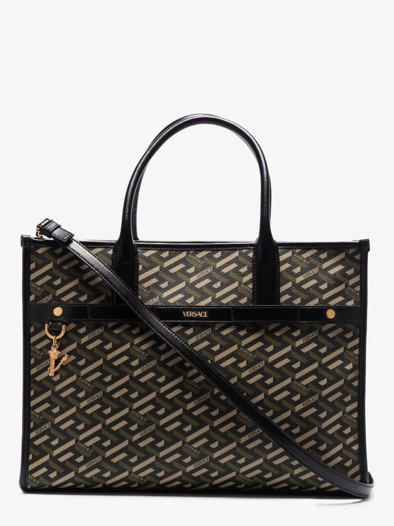 Brown La Greca Leather Tote Bag
