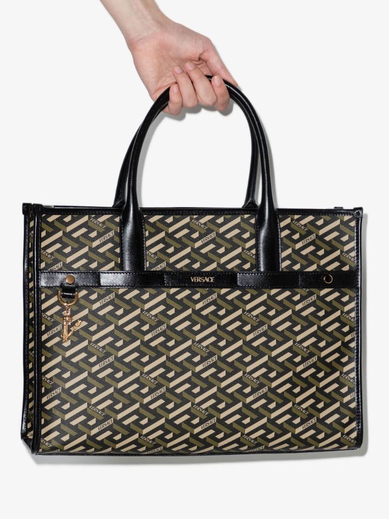 Brown La Greca Leather Tote Bag