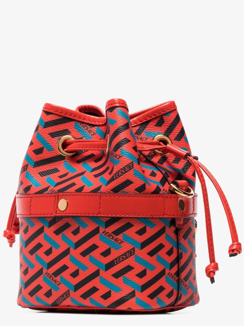 Red La Greca Signature Mini Leather Bucket Bag