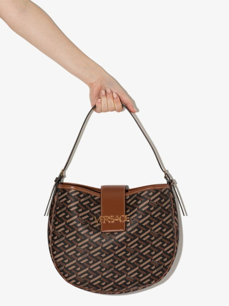 Brown La Greca Signature Shoulder Bag
