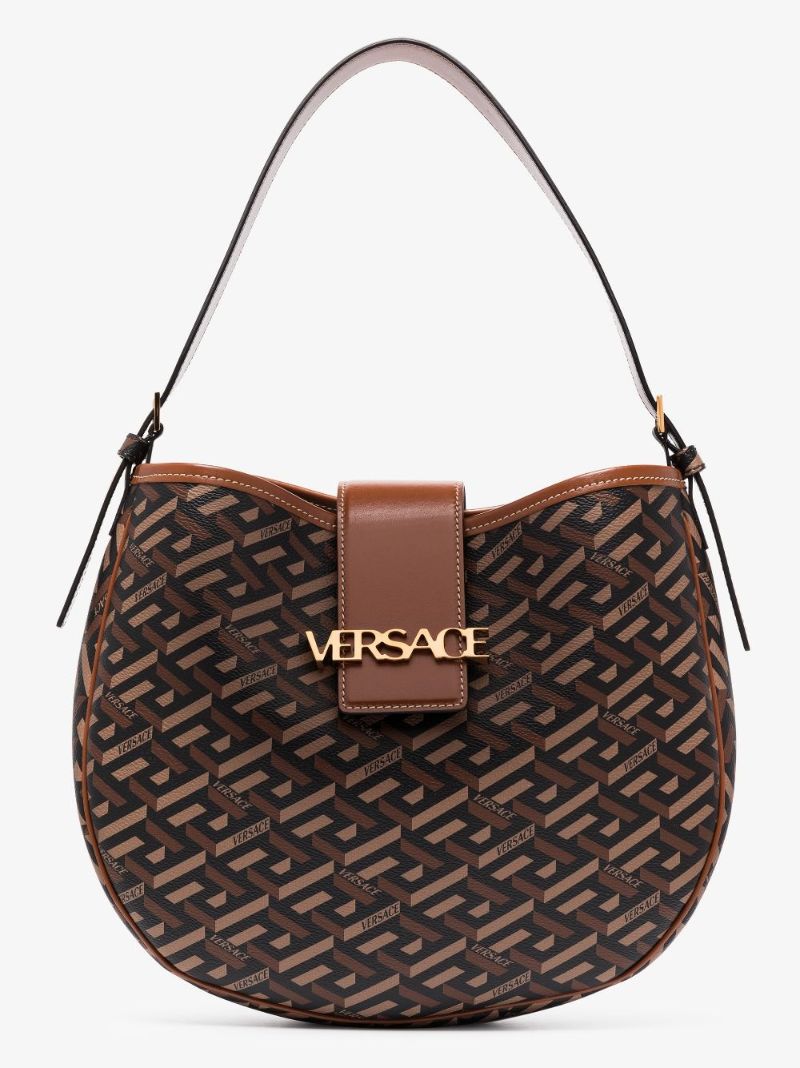 Brown La Greca Signature Shoulder Bag