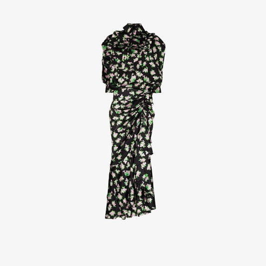 Pixel Floral Print Maxi Dress