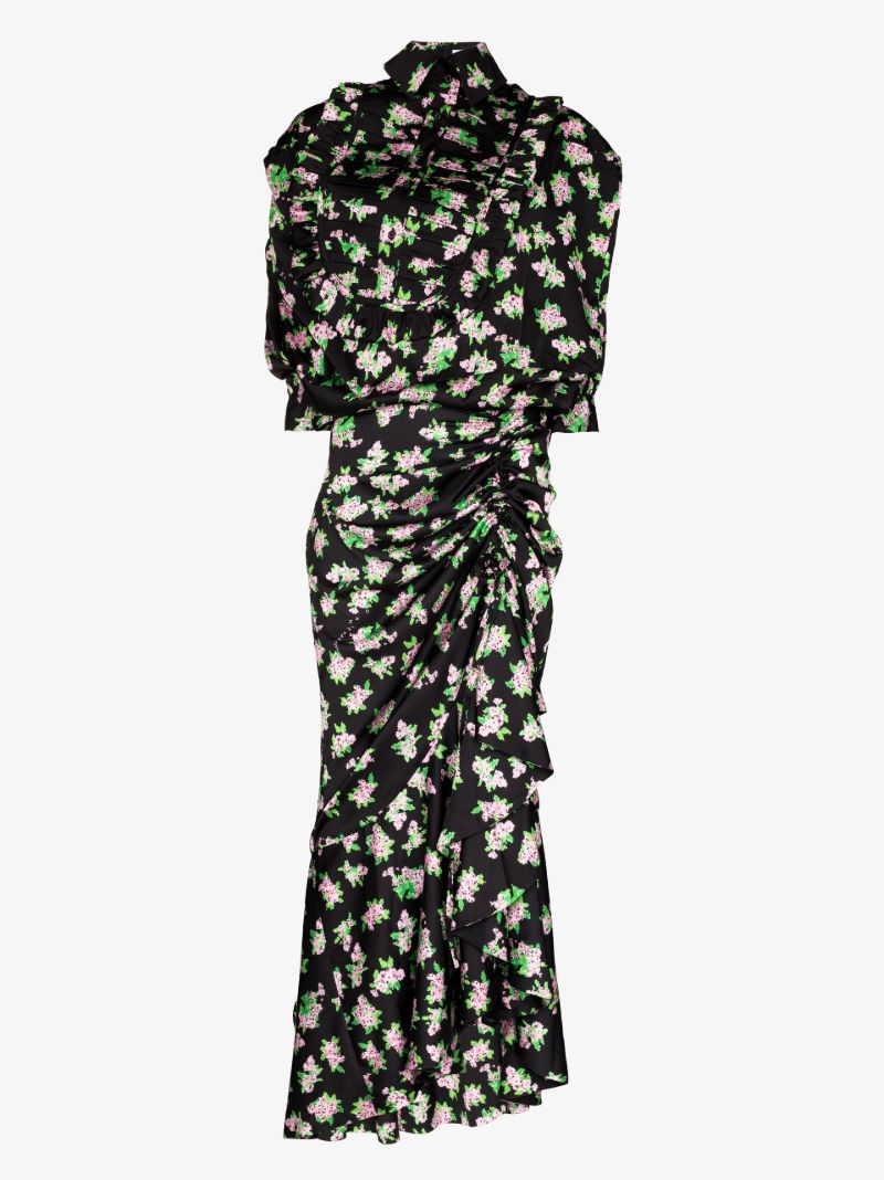 Pixel Floral Print Maxi Dress