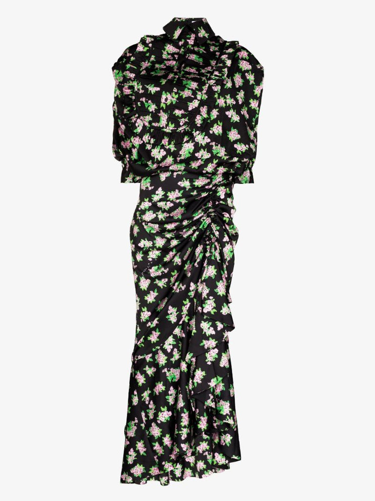 Pixel Floral Print Maxi Dress