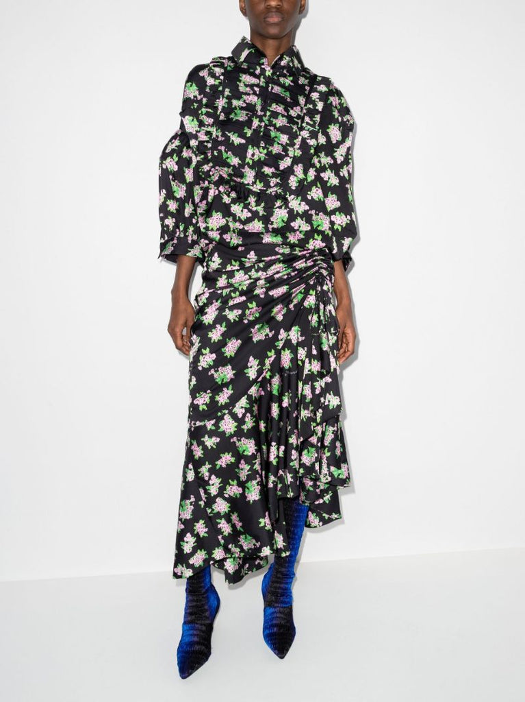 Pixel Floral Print Maxi Dress