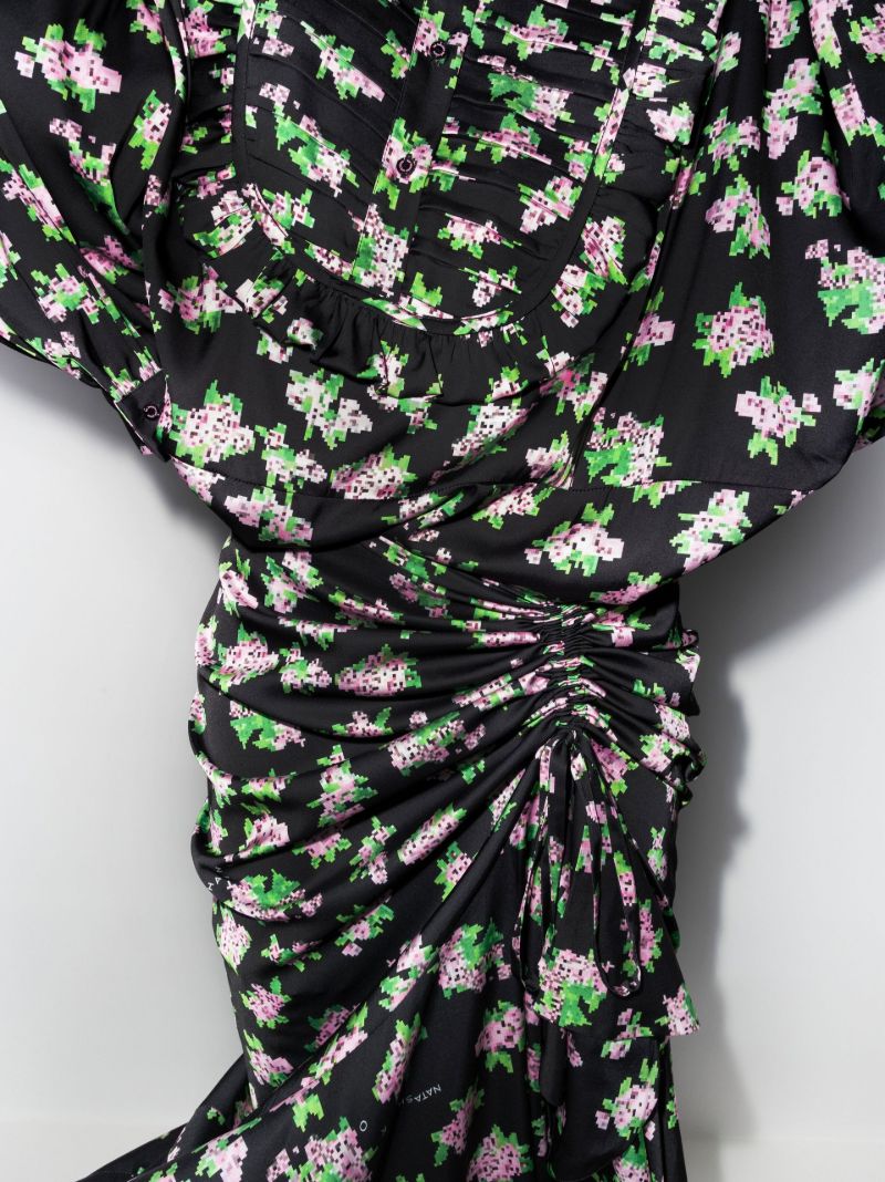 Pixel Floral Print Maxi Dress