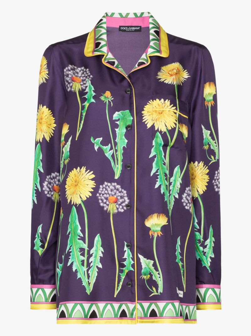 Dandelion Print Silk Pyjama Shirt