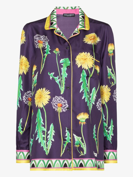 Dandelion Print Silk Pyjama Shirt