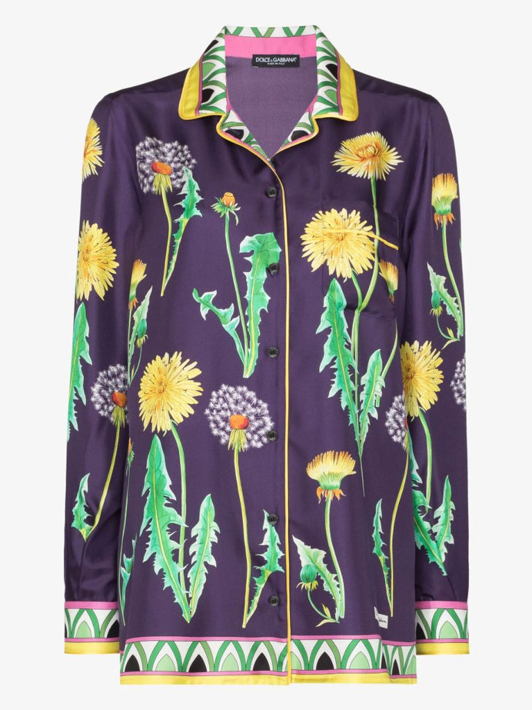 Dandelion Print Silk Pyjama Shirt