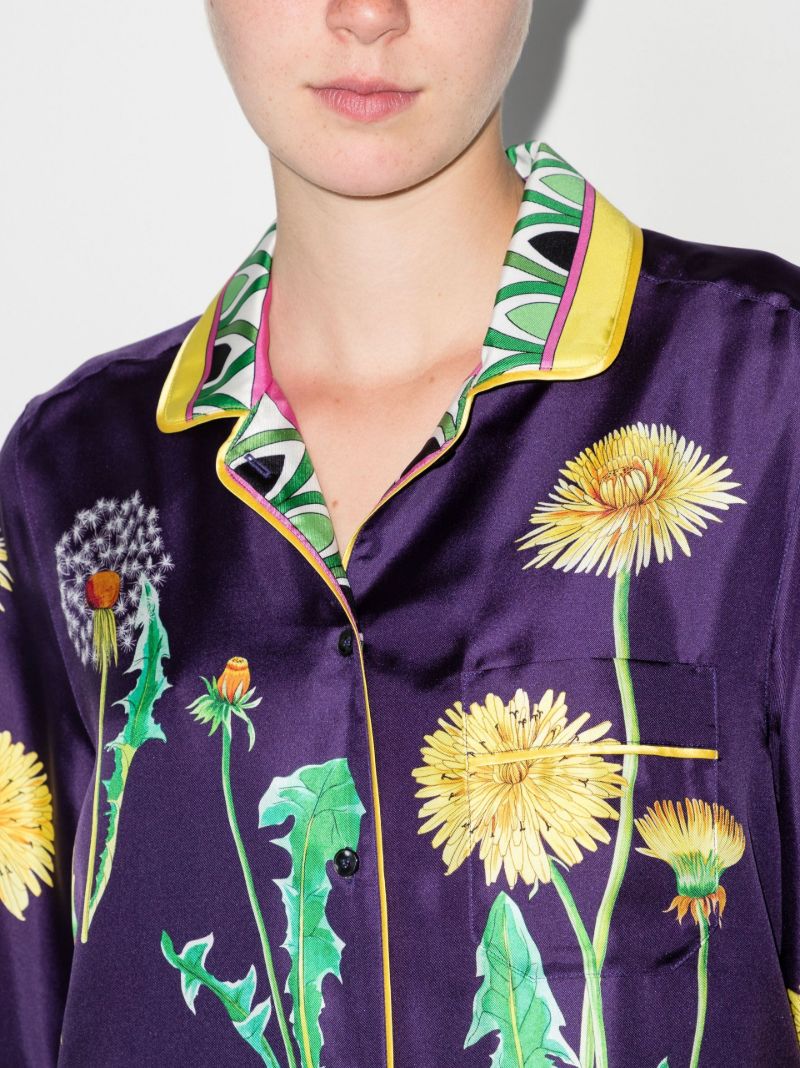 Dandelion Print Silk Pyjama Shirt