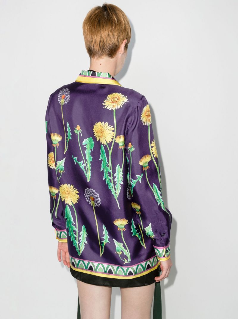 Dandelion Print Silk Pyjama Shirt