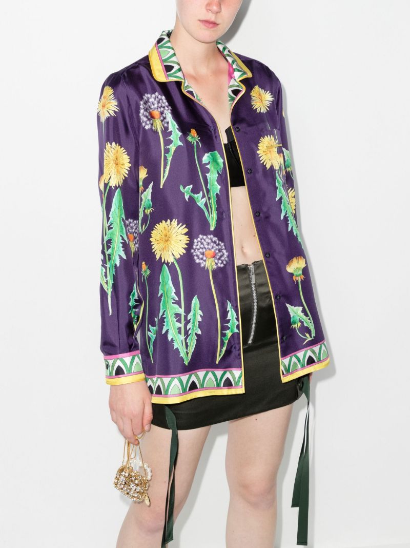 Dandelion Print Silk Pyjama Shirt