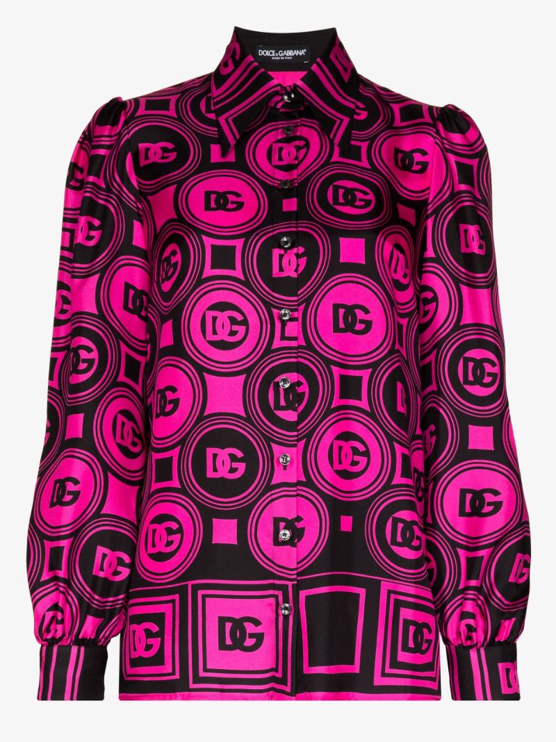 Logo Print Silk Blouse
