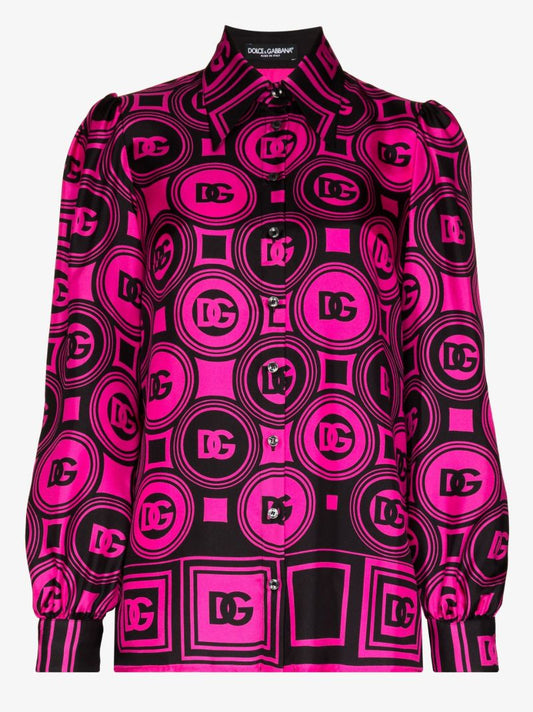 Logo Print Silk Blouse