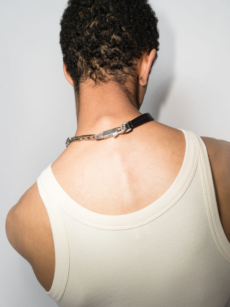Black Leather Chain Choker Necklace