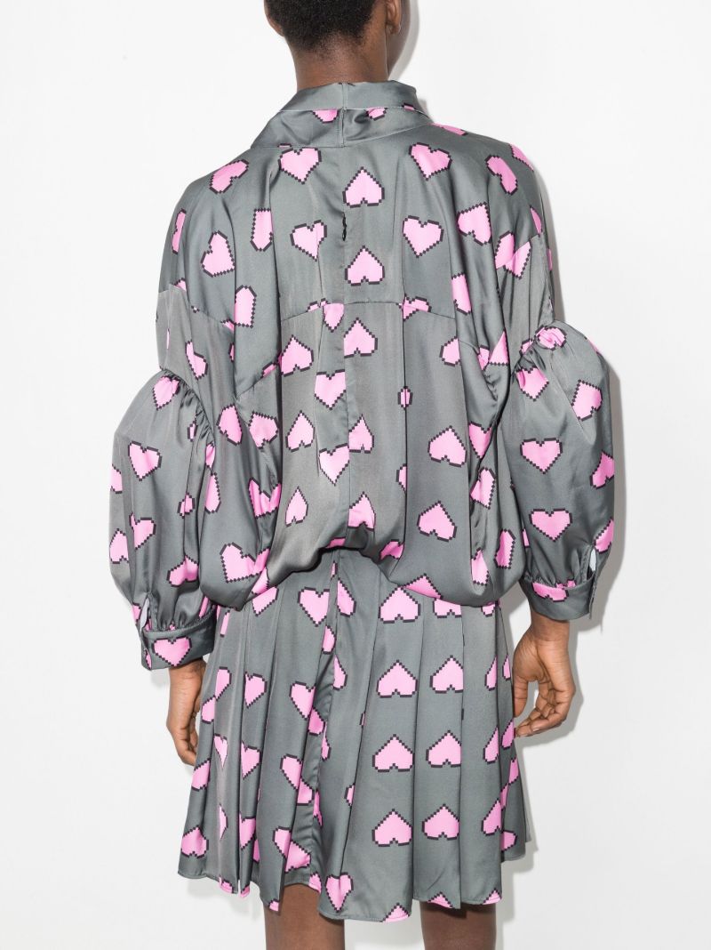 Pixel Hearts Print Bow Detailed Mini Dress